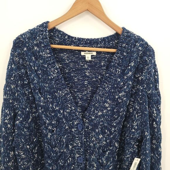Goodthreads Chunky Cable Knit Cardigan Sweater 3-Button Navy Blue Preppy NWT - Picture 3 of 12